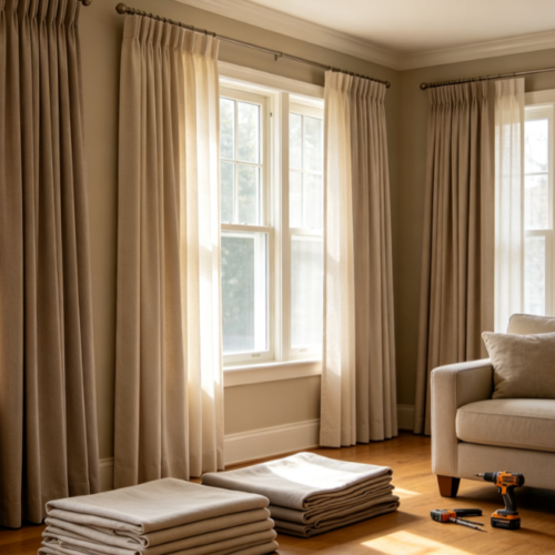 Living Room Multi-Window Curtain Replacement Service