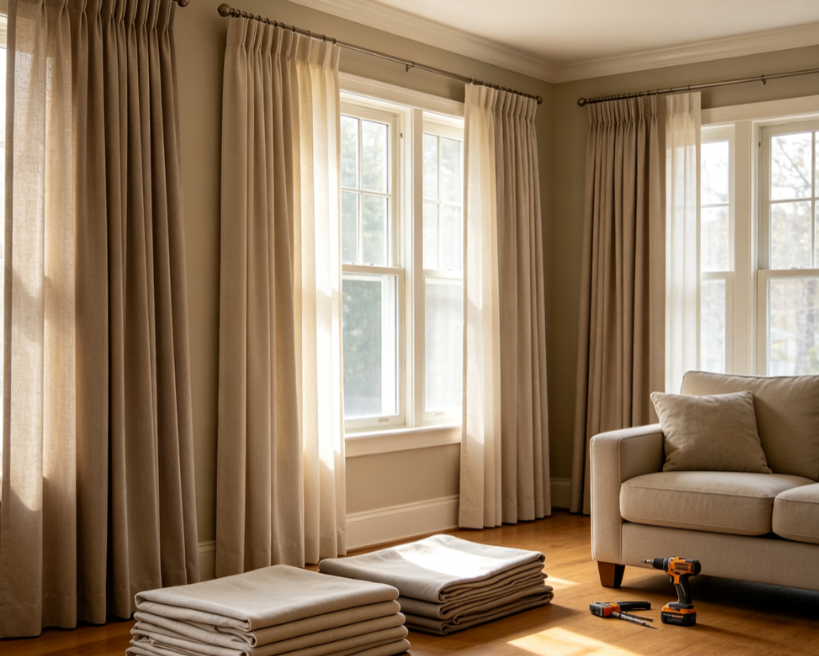 Living Room Multi-Window Curtain Replacement Service